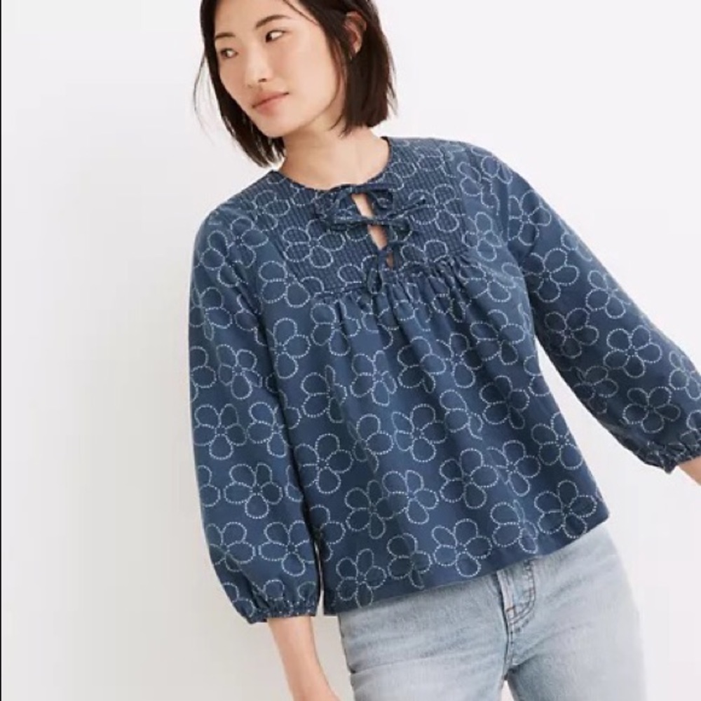 NWT Madewell Quilted Tie-Front Bib Top in Indigo Floral sz XXL